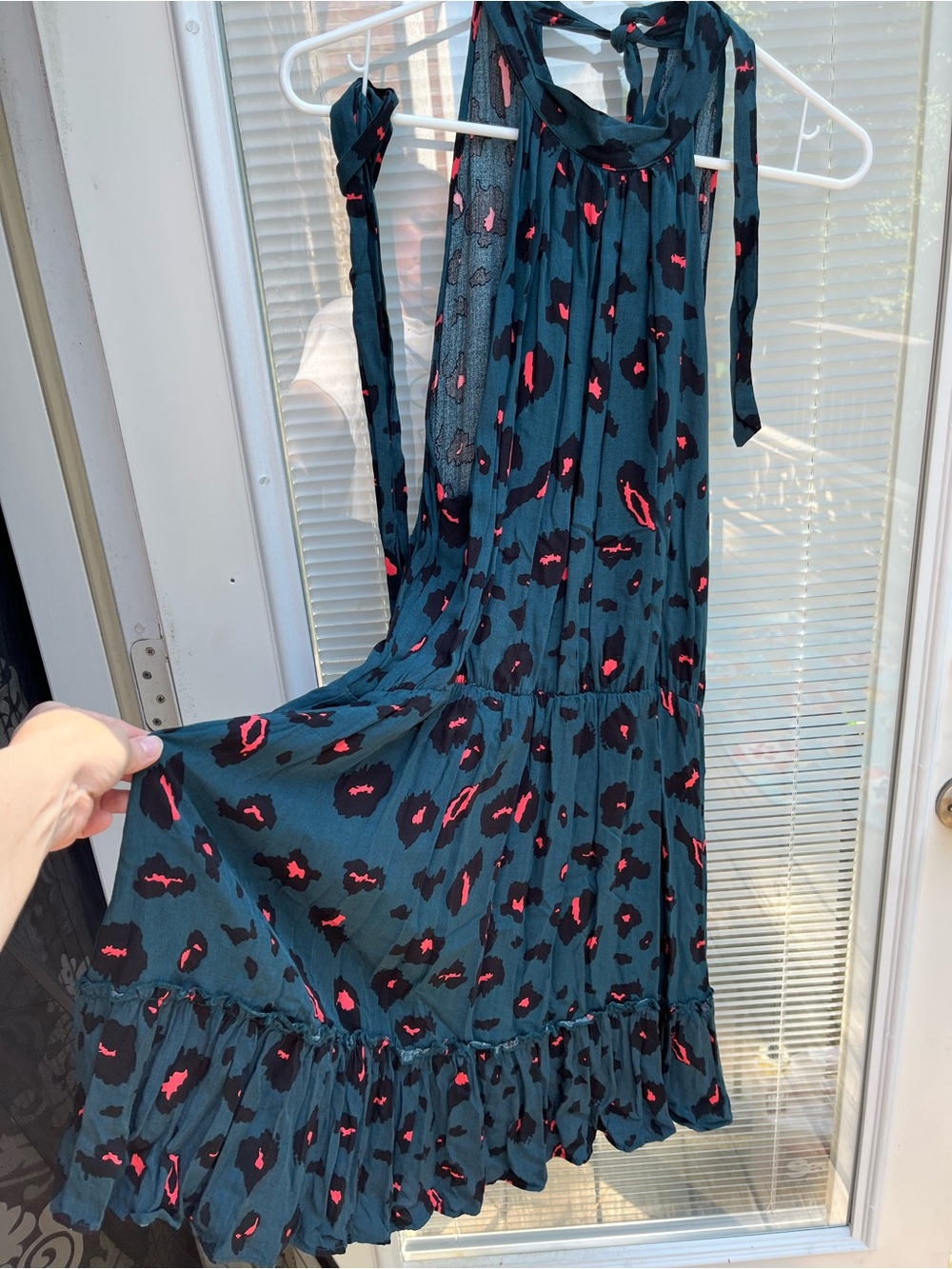 Teal Halter Sundress with Pink and Black Animal Print